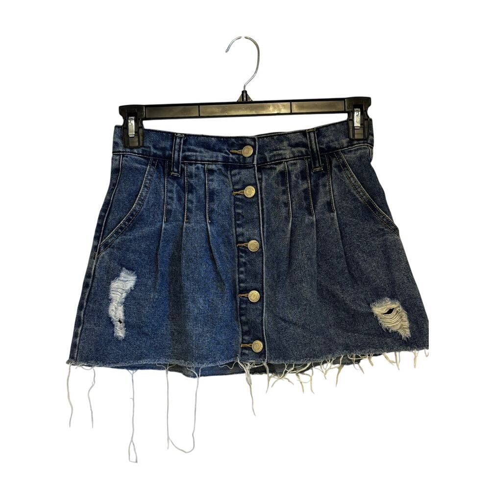 Uniq by Litz Denim Pleated Skirt Distressed Wash Y2K Boho Prep Size Small